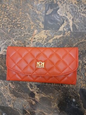 Badgley Mischka Quilted Red Leather Wallet Clutch